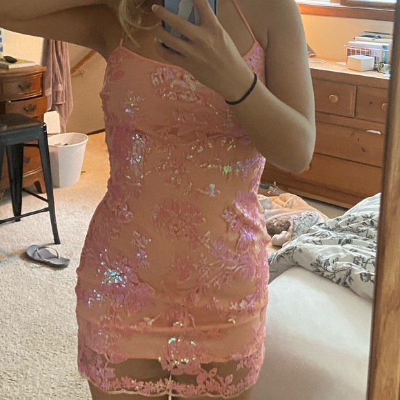 lucy in the sky light pink sparkly lace dress - Picture 3 of 3